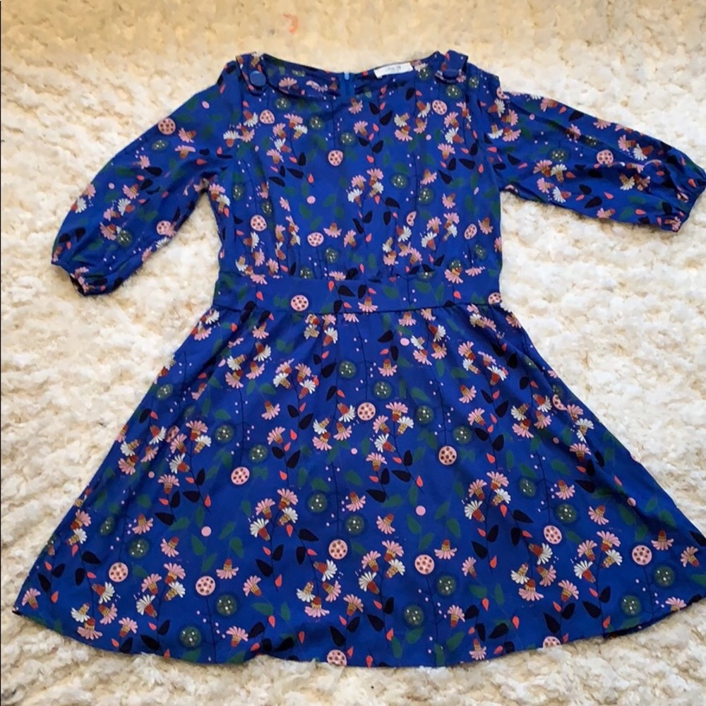 Blue with pink floral print dress